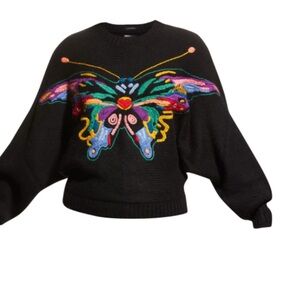 MOTHER Black Sweater with Multicolor Butterfly